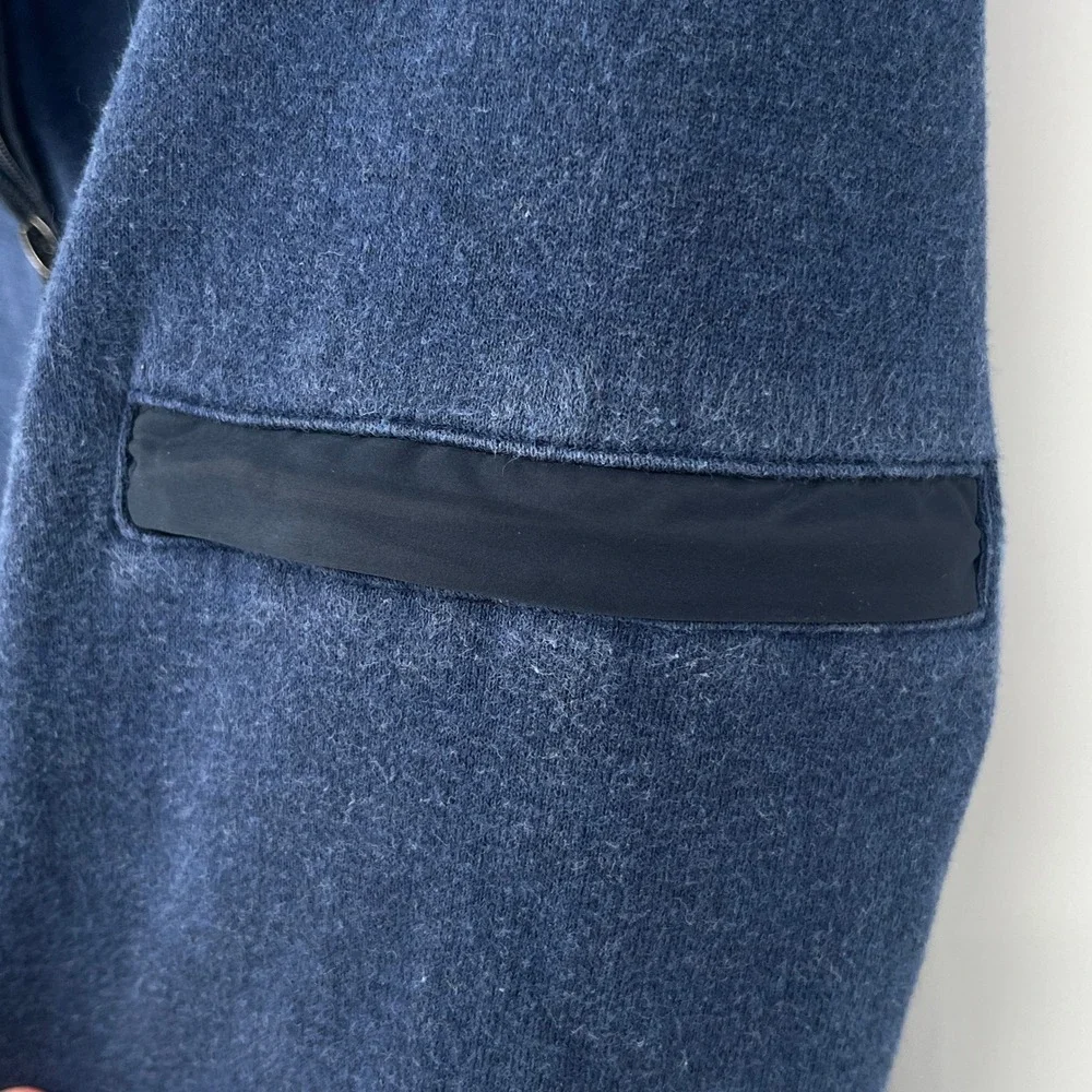 Bugatchi Mens Navy Sweater Fleece 1/4 Zip Pullover Sleeve Pocket Medium